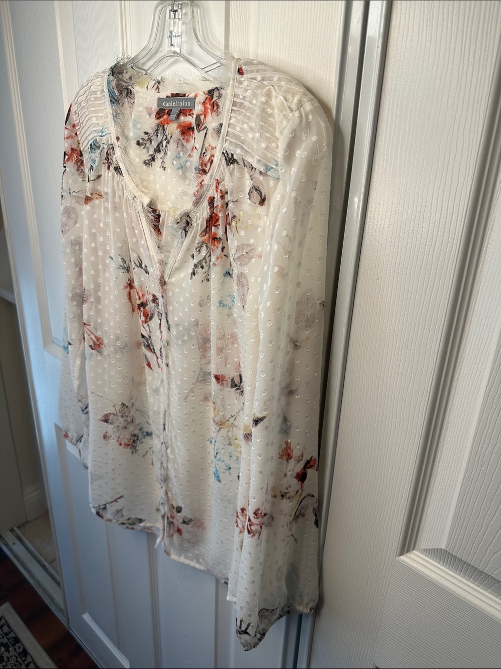 Daniel Rainn Ivory Sheer Swiss Dot Blouse with Multicolor Floral Print - Picture 6 of 9
